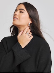 Simply Be Black Sponge Pointelle Detail Wide Sleeve Crew Neck Jumper - Image 3 of 4