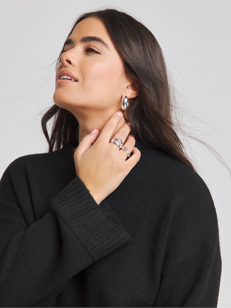 Simply Be Black Sponge Pointelle Detail Wide Sleeve Crew Neck Jumper - Image 3 of 4