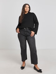 Simply Be Black Sponge Pointelle Detail Wide Sleeve Crew Neck Jumper - Image 4 of 4