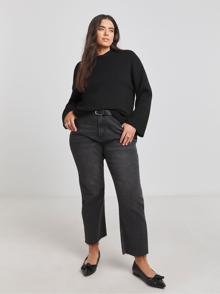 Simply Be Black Sponge Pointelle Detail Wide Sleeve Crew Neck Jumper - Image 4 of 4