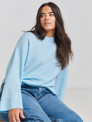 Simply Be Blue Sponge Pointelle Detail Wide Sleeve Crew Neck Jumper - Image 1 of 4