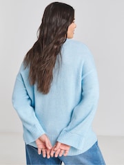 Simply Be Blue Sponge Pointelle Detail Wide Sleeve Crew Neck Jumper - Image 2 of 4