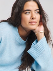 Simply Be Blue Sponge Pointelle Detail Wide Sleeve Crew Neck Jumper - Image 3 of 4