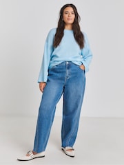 Simply Be Blue Sponge Pointelle Detail Wide Sleeve Crew Neck Jumper - Image 4 of 4