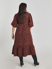 Simply Be Red Puff Sleeve Woven Wrap Midi Dress - Image 2 of 4
