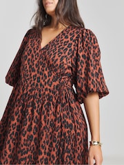 Simply Be Red Puff Sleeve Woven Wrap Midi Dress - Image 3 of 4
