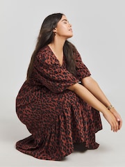 Simply Be Red Puff Sleeve Woven Wrap Midi Dress - Image 4 of 4