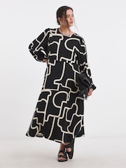 Simply Be Black Supersoft Midi Dress With Tie Back Detailing - Image 1 of 4