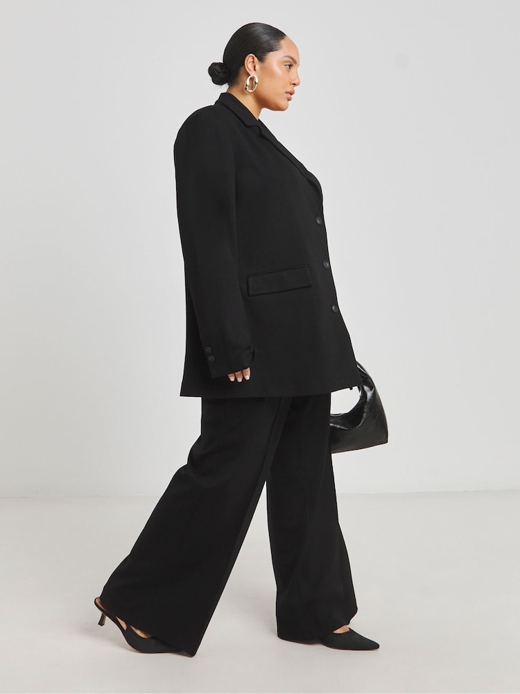Simply Be Black Premium Ponte Wide Leg Tailored Trousers - Image 2 of 4