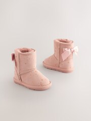 Pink Bow Water Repellent Tall Suede Pull On Boots - Image 1 of 6