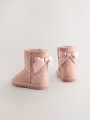 Pink Bow Water Repellent Tall Suede Pull On Boots - Image 2 of 6
