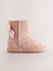 Pink Bow Water Repellent Tall Suede Pull On Boots - Image 3 of 6