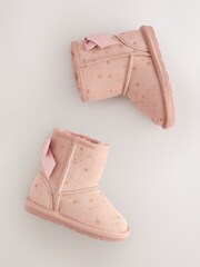 Pink Bow Water Repellent Tall Suede Pull On Boots - Image 4 of 6