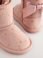 Pink Bow Water Repellent Tall Suede Pull On Boots - Image 5 of 6