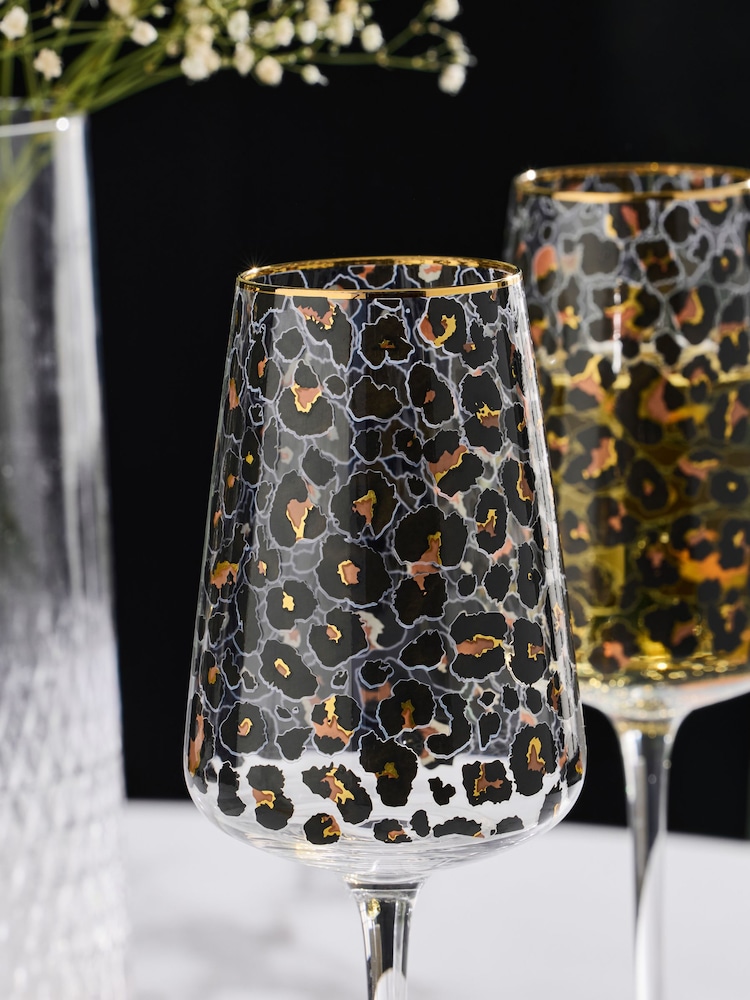 Set of 4 Black Leopard Print Wine Glasses - Image 2 of 3