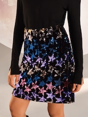 Love & Roses Multi Star Print Petite RO Sequin Mini Skirt - Image 3 of 4