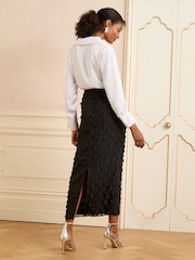 Love & Roses Black Petite 3D Floral Midi Skirt - Image 4 of 4
