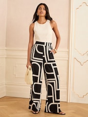 Love & Roses Black White Geo Print Wide Leg Trousers - Image 3 of 4