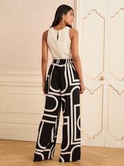 Love & Roses Black White Geo Print Wide Leg Trousers - Image 4 of 4