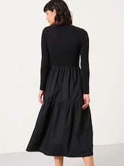 FatFace Louise Black Jersey Woven Midi Dress - Image 2 of 5