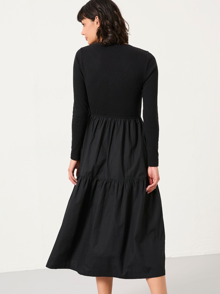 FatFace Louise Black Jersey Woven Midi Dress - Image 2 of 5