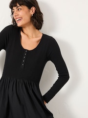 FatFace Louise Black Jersey Woven Midi Dress - Image 3 of 5