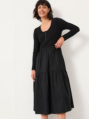 FatFace Louise Black Jersey Woven Midi Dress - Image 4 of 5