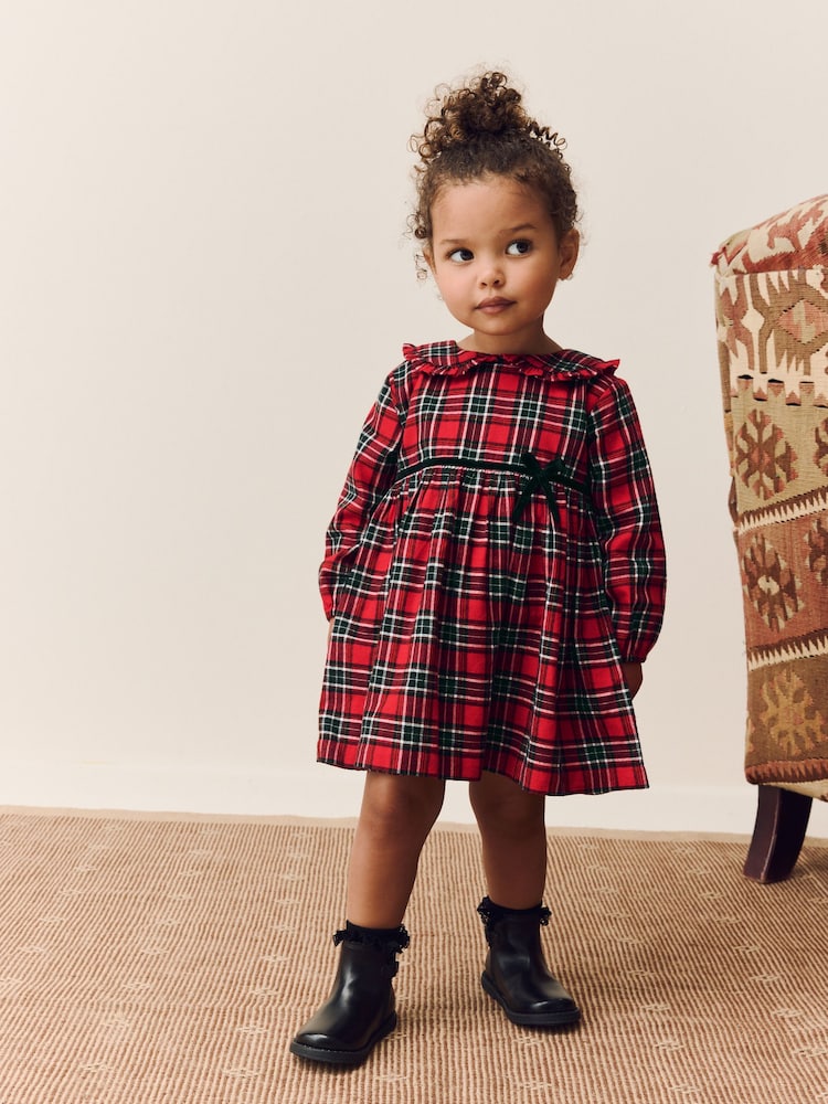 Red Check Long Sleeve Collar Dress (3mths-8yrs) - Image 1 of 11