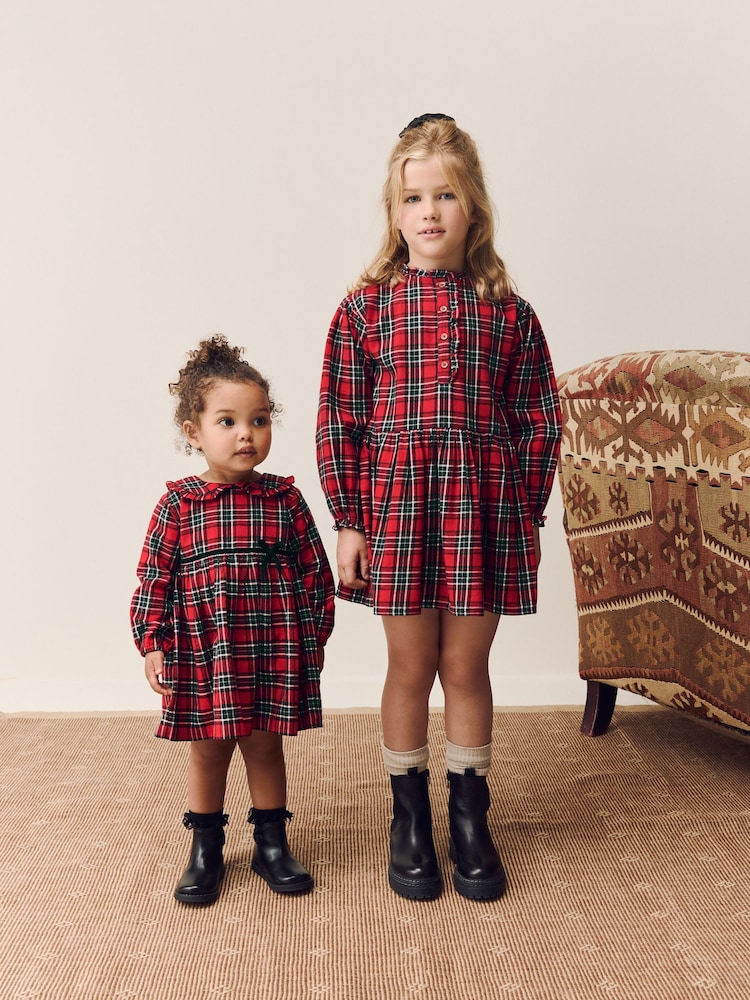 Red Check Long Sleeve Collar Dress (3mths-8yrs) - Image 2 of 11