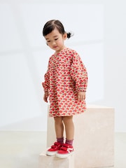 Red Flower Button Up Long Sleeve Dress (3mths-8yrs) - Image 2 of 6