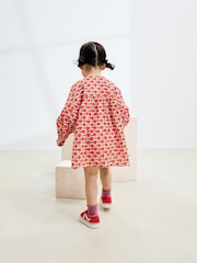 Red Flower Button Up Long Sleeve Dress (3mths-8yrs) - Image 3 of 6