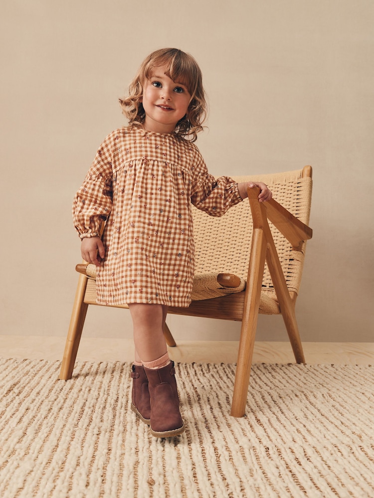 Ochre Yellow Gingham Cotton Dress (3mths-8yrs) - Image 1 of 8