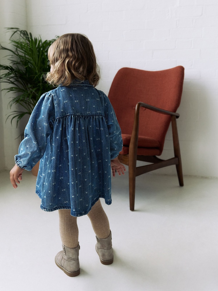 white christmas dresses Dark Denim Bow 3/4 Sleeve Dress – Charlotte Heart Boutique main image 1