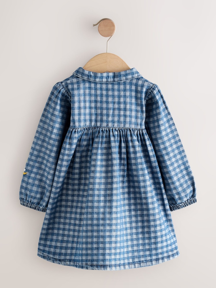Denim Check Embroidered - Vestido de manga larga con cuello (3 meses-8 años) - Imagen 2 de 4