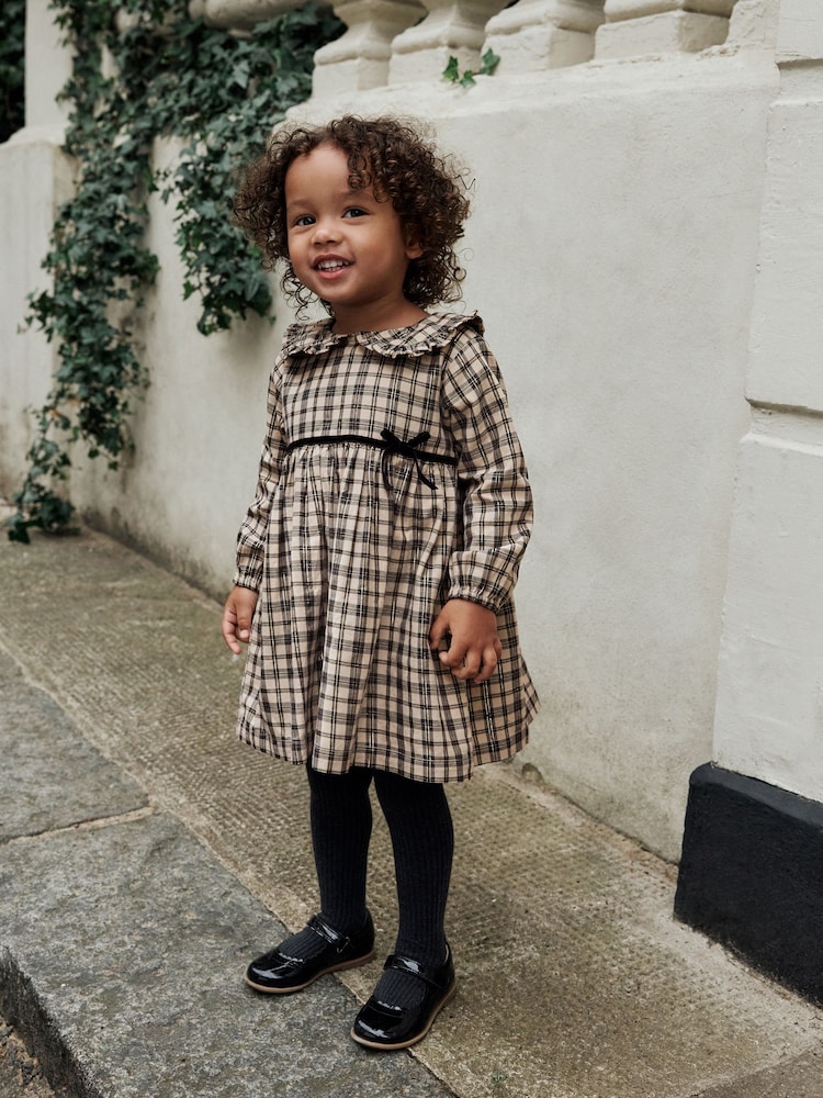 Neutral Check Long Sleeve Collar Dress (3mths-8yrs) - Image 1 of 16