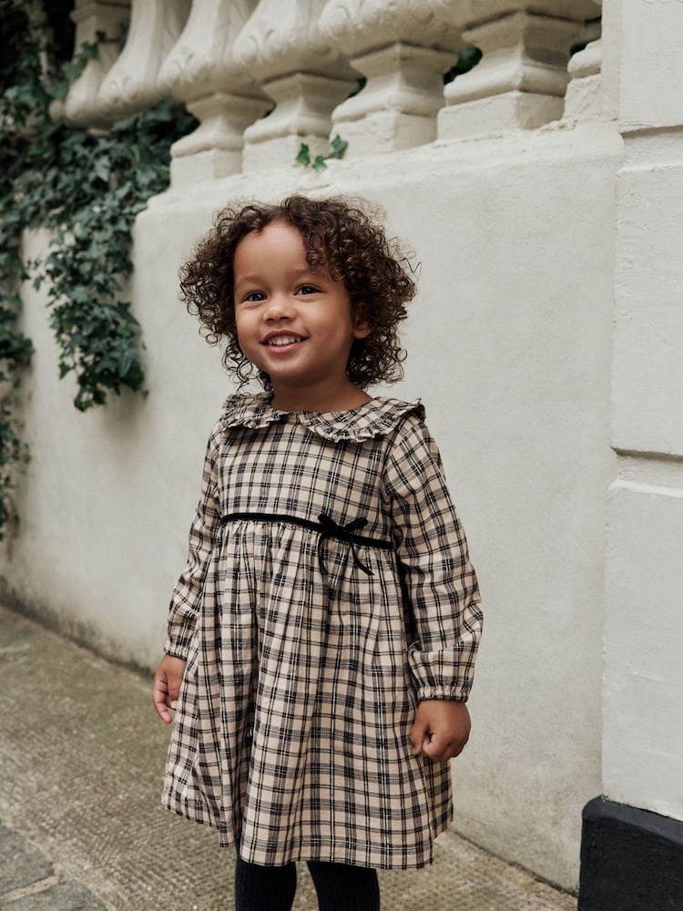 Neutral Check Long Sleeve Collar Dress (3mths-8yrs) - Image 2 of 16