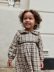Neutral Check Long Sleeve Collar Dress (3mths-8yrs) - Image 3 of 16