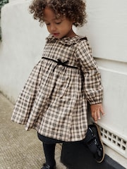 Neutral Check Long Sleeve Collar Dress (3mths-8yrs) - Image 5 of 16