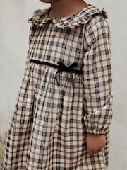Neutral Check Long Sleeve Collar Dress (3mths-8yrs) - Image 8 of 16