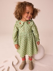 Green Printed Collar Long Sleeve Dress (3mths-8yrs) - Image 1 of 4