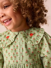 Green Printed Collar Long Sleeve Dress (3mths-8yrs) - Image 2 of 4
