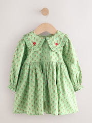 Green Printed Collar Long Sleeve Dress (3mths-8yrs) - Image 5 of 9