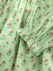 Green Printed Collar Long Sleeve Dress (3mths-8yrs) - Image 8 of 9