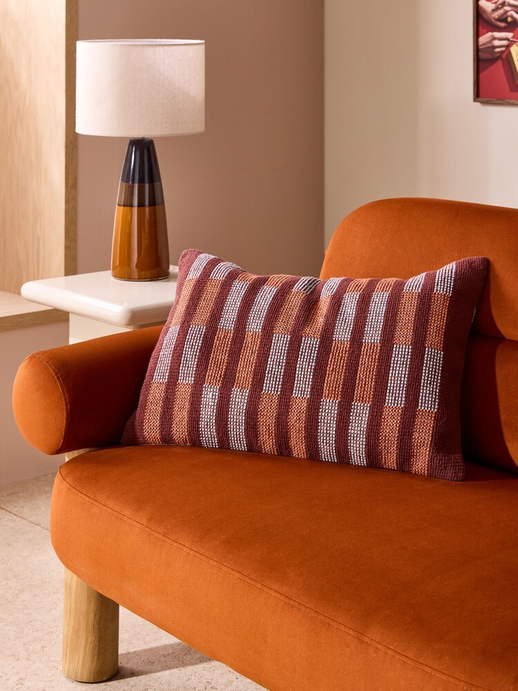 MADE.COM Burgundy Blake Woven Stripe Cushion - Image 1 of 3 MADE.COM Burgundy Blake Woven Stripe Cushion - Image 1 of 3