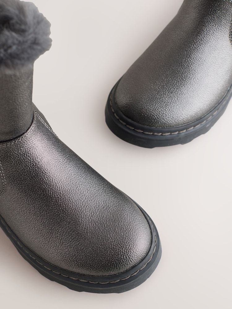 Pewter Grey Standard Fit (F) Faux Fur Lined Buckle Boots - Image 2 of 6