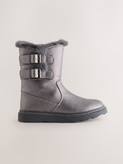 Pewter Grey Wide Fit (G) Faux Fur Lined Buckle Boots - Image 1 of 6