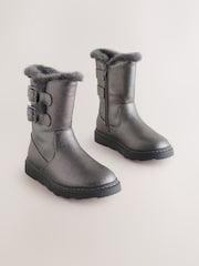 Pewter Grey Wide Fit (G) Faux Fur Lined Buckle Boots - Image 2 of 6