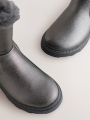 Pewter Grey Wide Fit (G) Faux Fur Lined Buckle Boots - Image 3 of 6