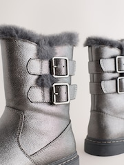Pewter Grey Wide Fit (G) Faux Fur Lined Buckle Boots - Image 5 of 6