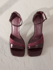 Berry Red Signature Premium Leather/Suede Square Toe Heeled Sandals - Image 1 of 7